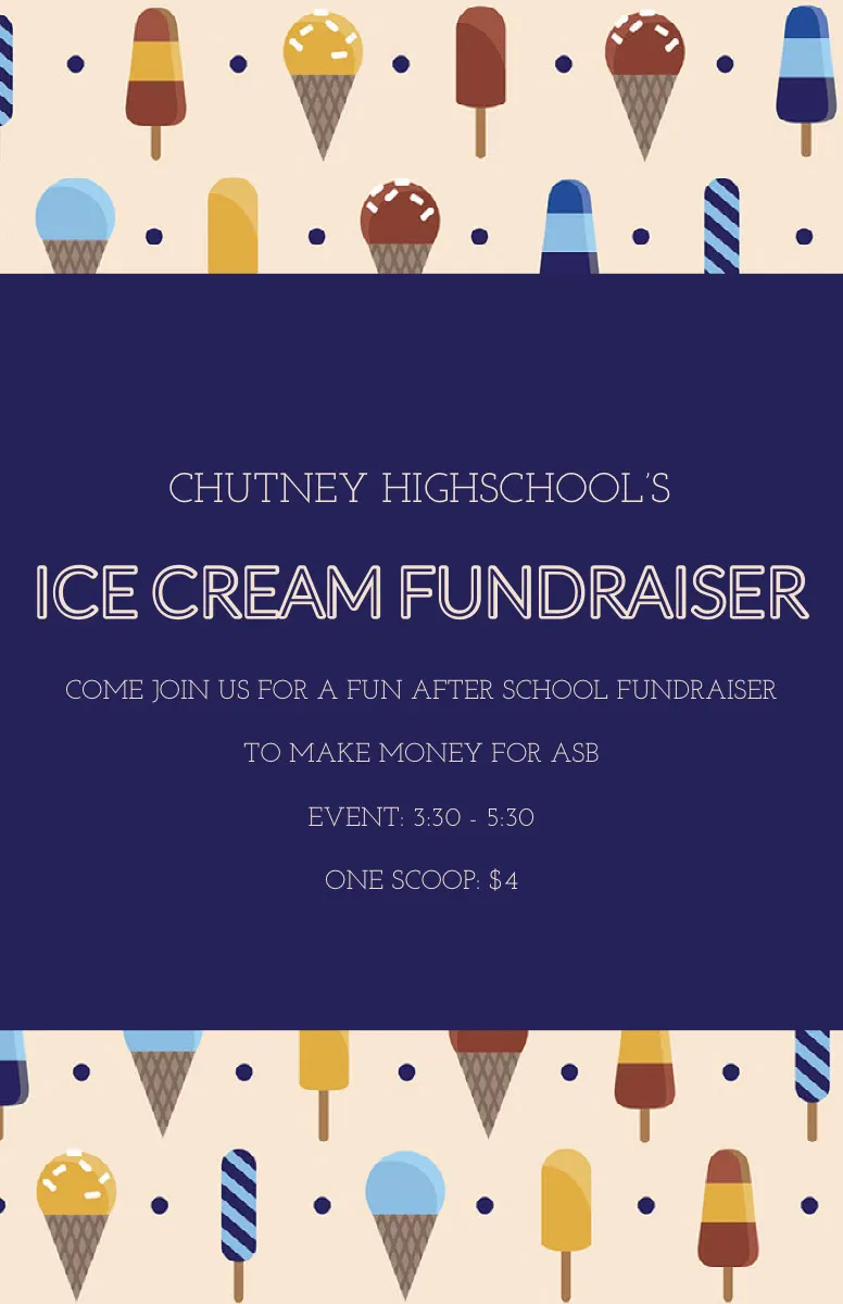 Beige and Navy Blue Ice Cream Fundraiser Poster