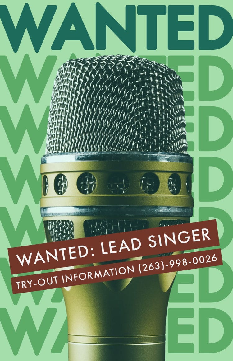Green Music Band Singer Wanted Flyer