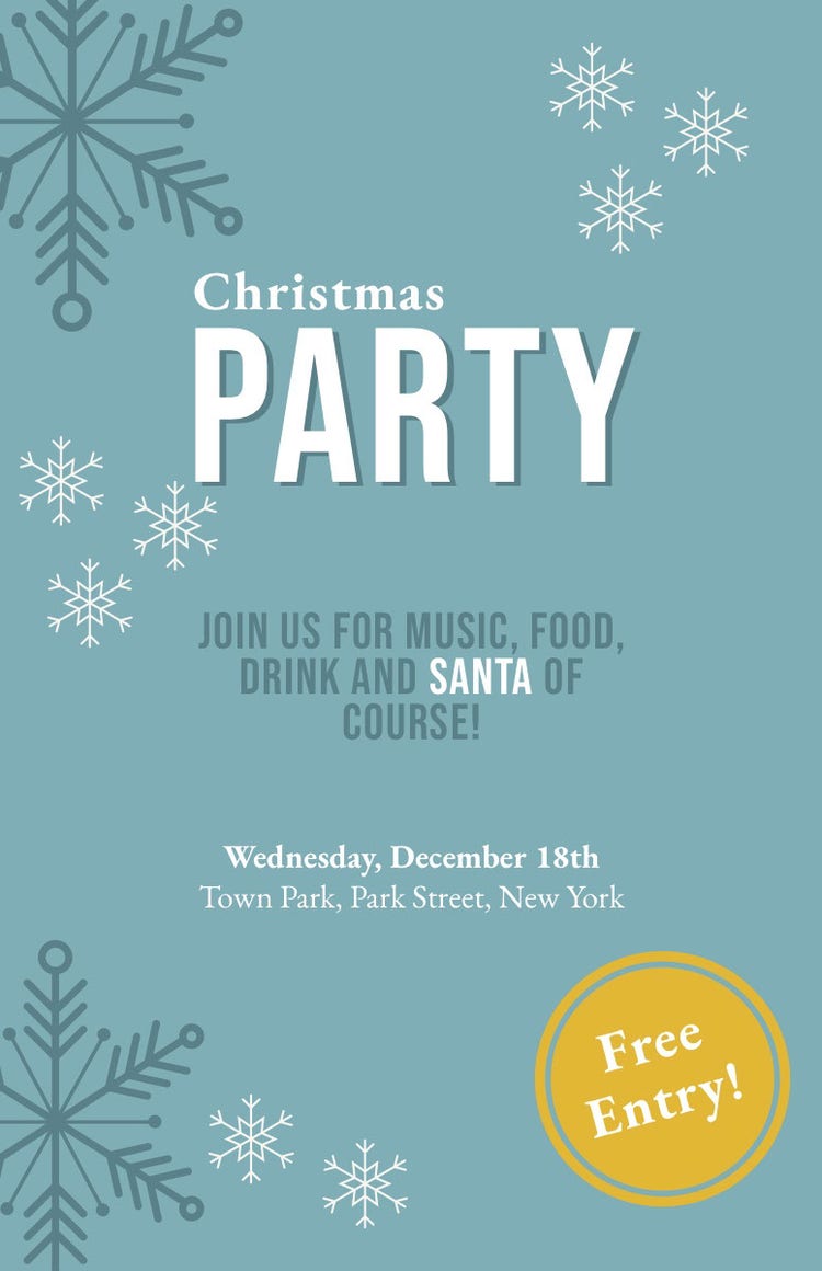 Blue, White and Yellow Christmas Party Invitation Card