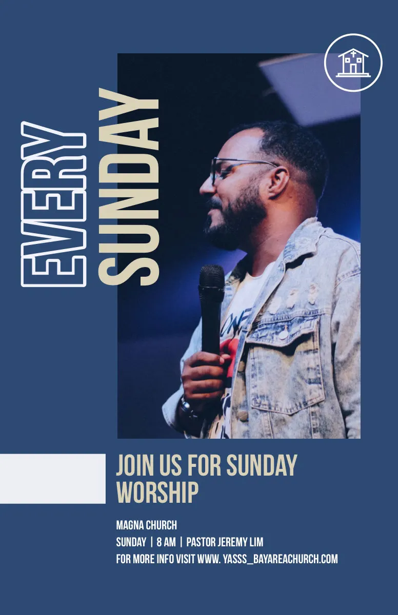 Blue ad White Sunday Worship Flyer