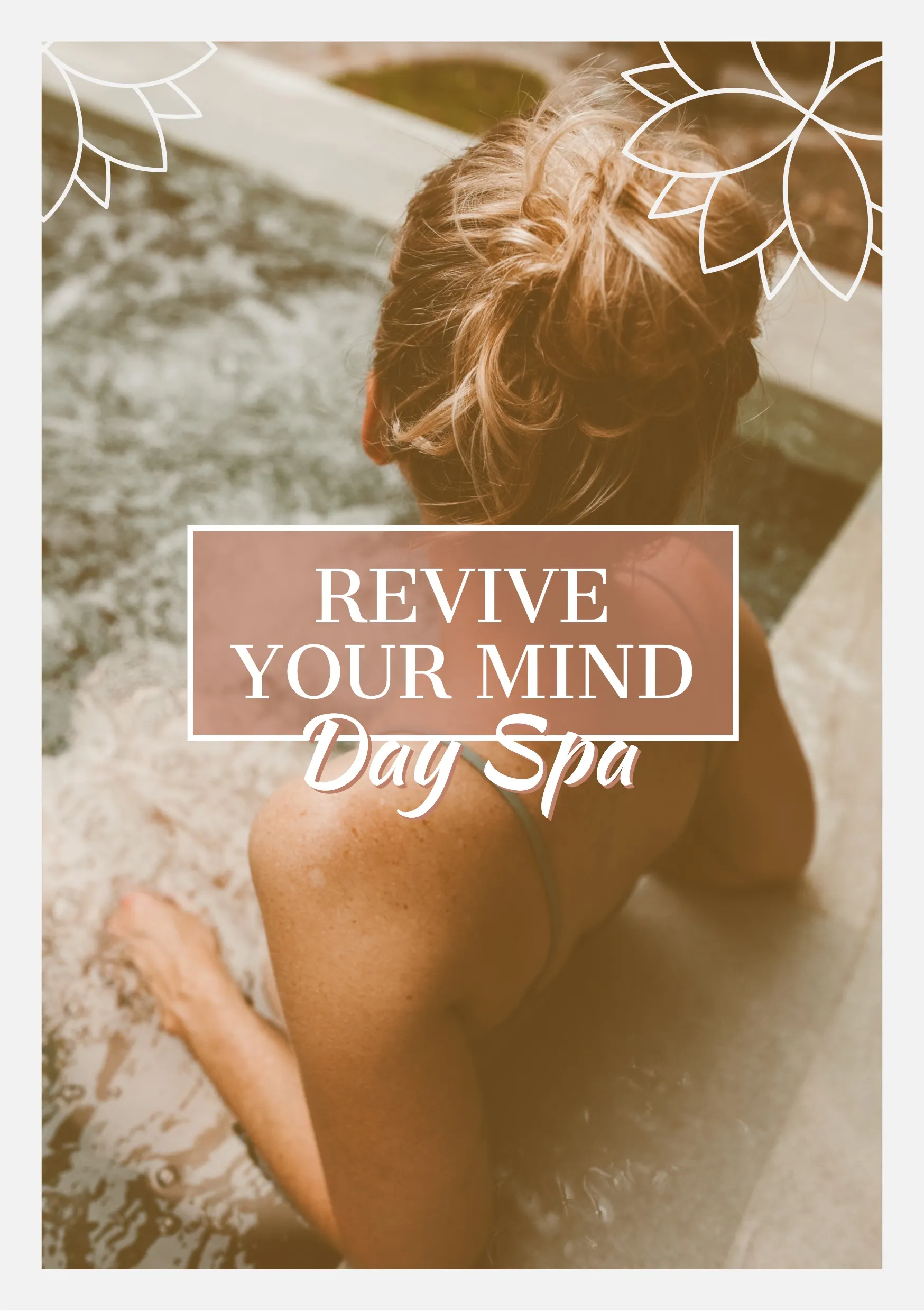 Grey & Pink Relaxing in Pool Day Spa A5 Flyer