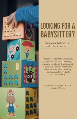 Beige With Colorful Blocks Babysitter Flyer Babysitting Flyer