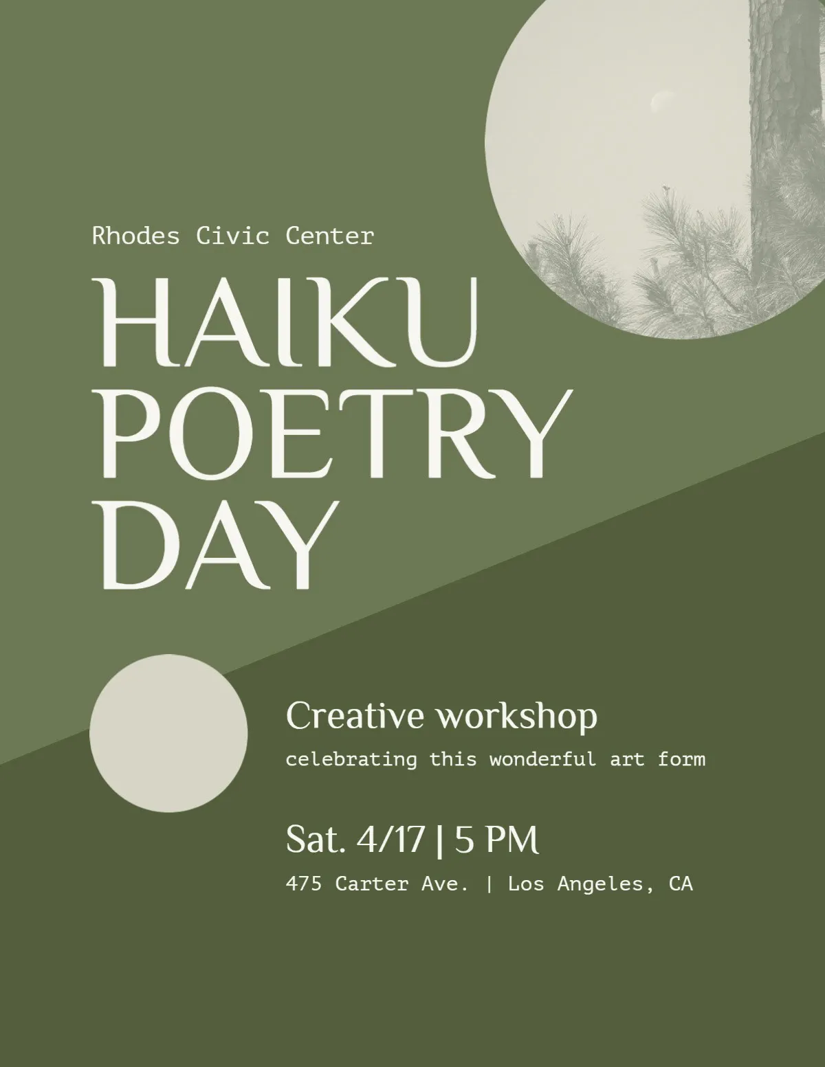 Green and Beige Haiku Poetry Workshop Flyer