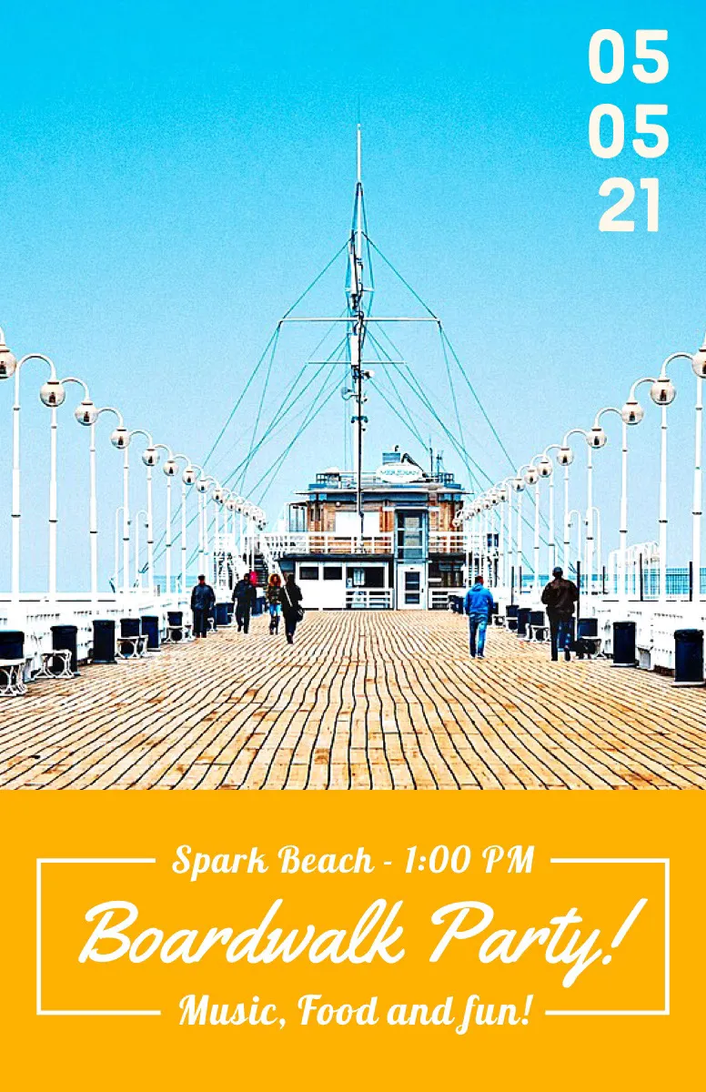 Orange Boardwalk Party Flyer with Pier