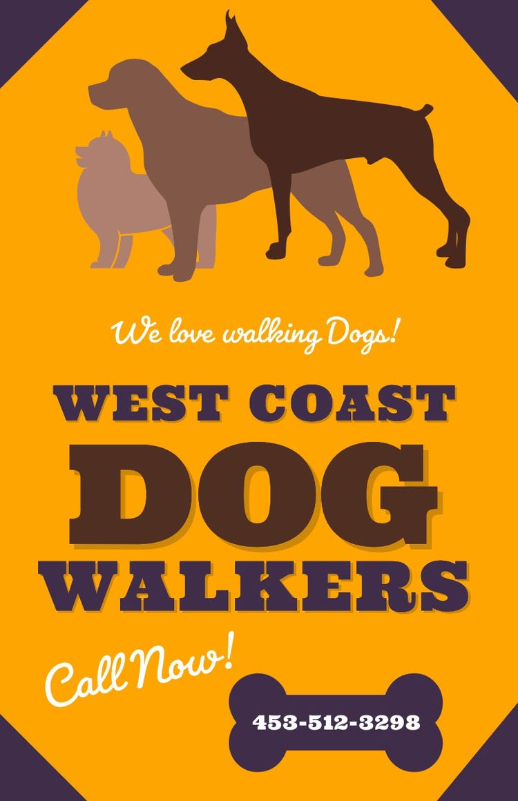Orange Illustrated Dog Walking Service Flyer