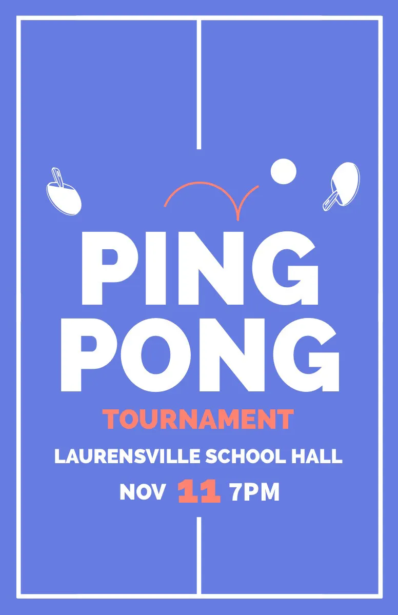 Blue Illustrated Ping Pong Tournament Flyer