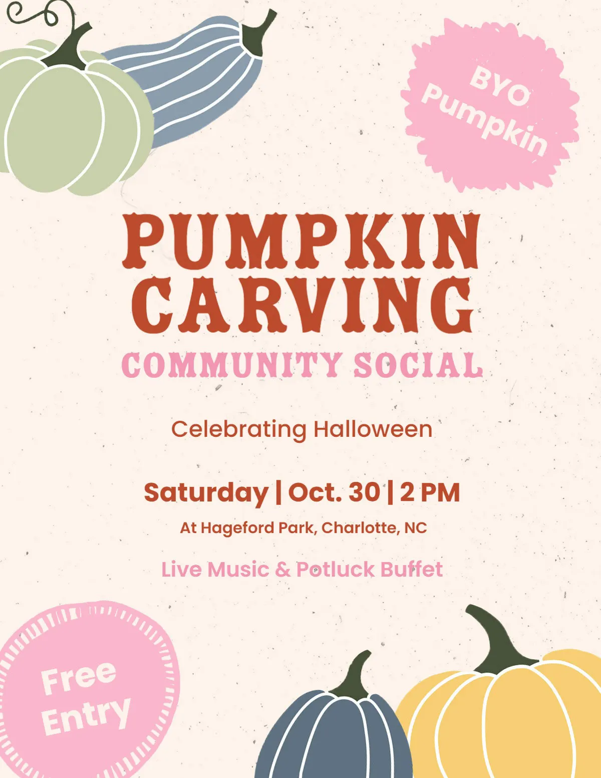 Beige, Red & Pink Cute Halloween Community Event Flyer