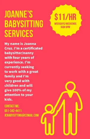 Red and Yellow Babysitting Service Flyer Babysitting Flyer