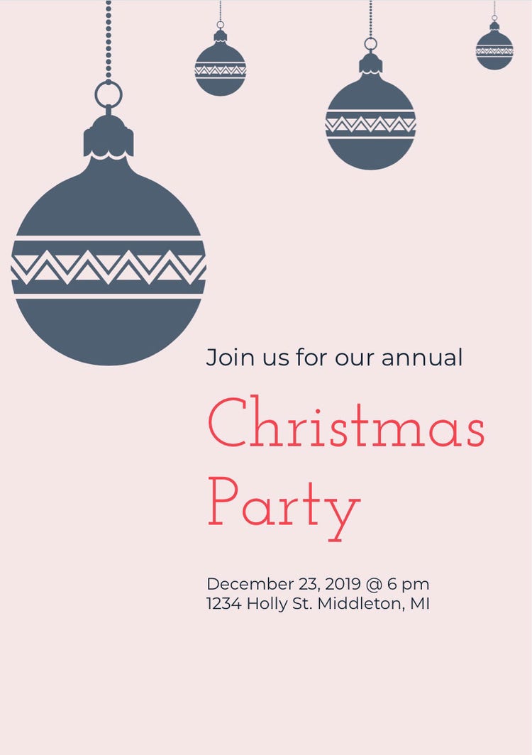 Navy Blue and Pink Christmas Party Invitation