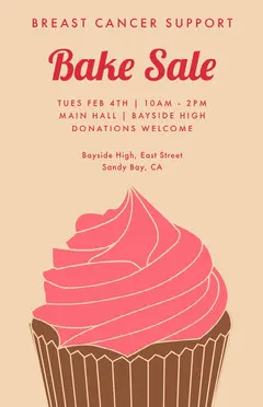 Pink Breast Cancer Bake Sale Poster Donations Flyer
