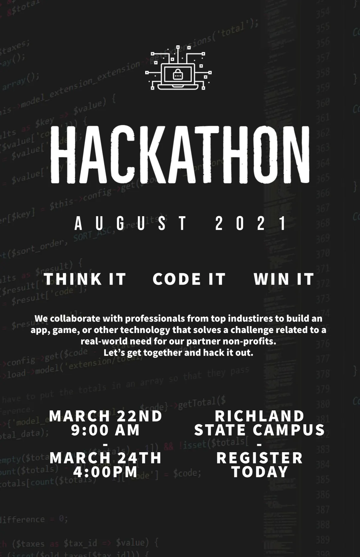 White and Black Hackathon Campus Poster