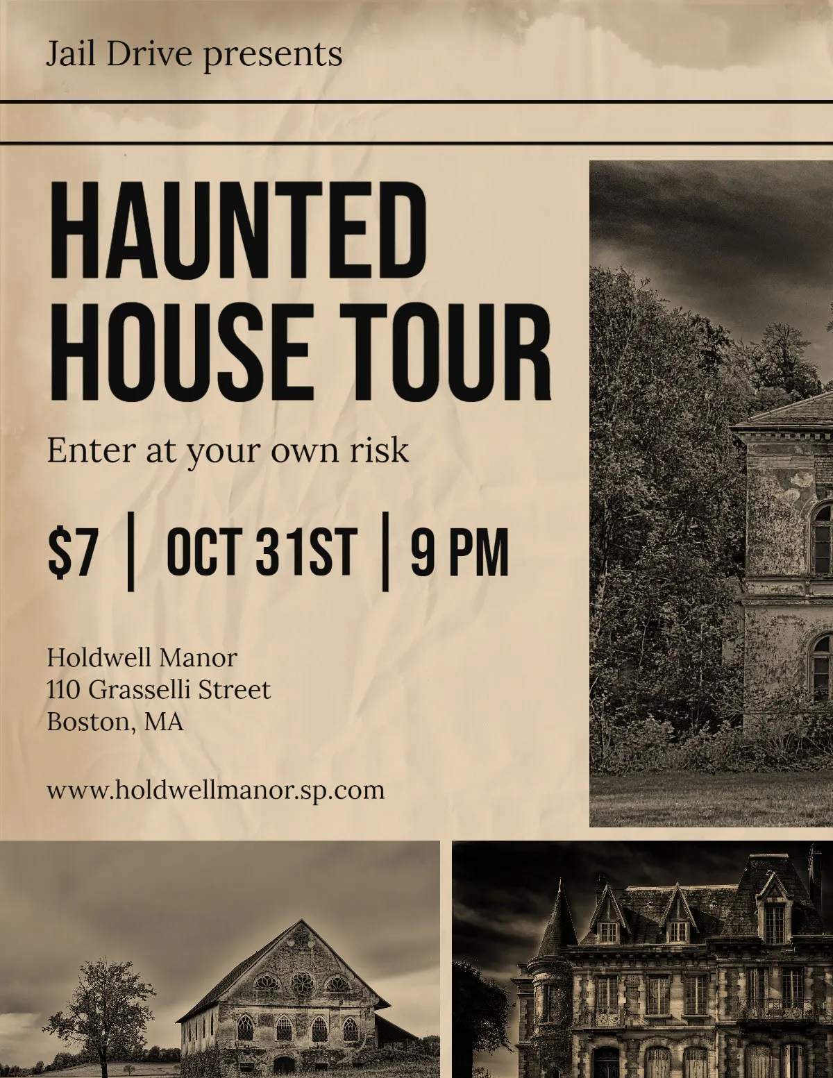 Beige Black Haunted House Tour Flyer