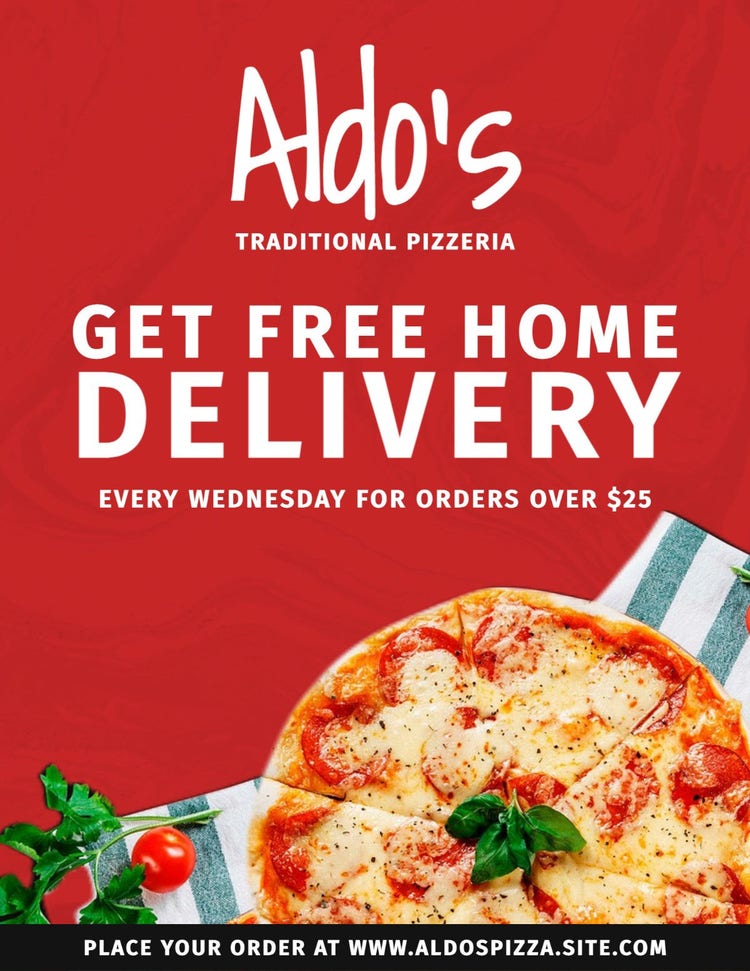 Red & White Pizzeria Free Delivery Flyer