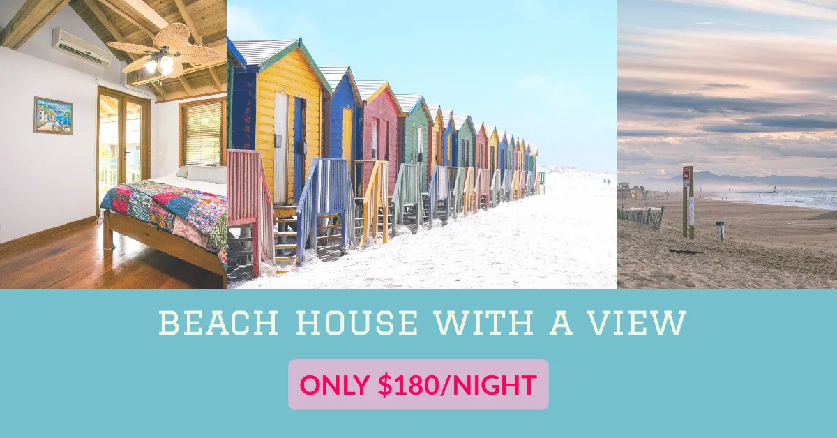 Blue and Pink Light Toned Collage Beach House Rent Ad Facebook 