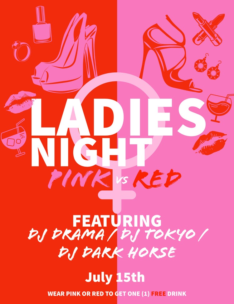 Red and Pink Ladies Night Flyer