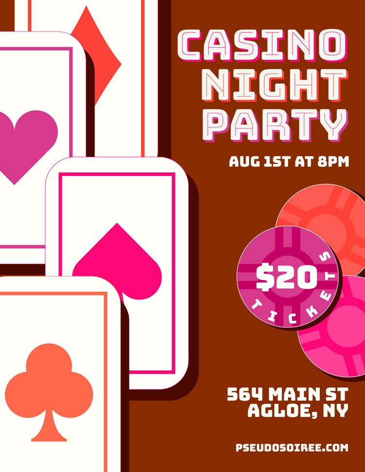 Brown and Pink Casino Party Flyer