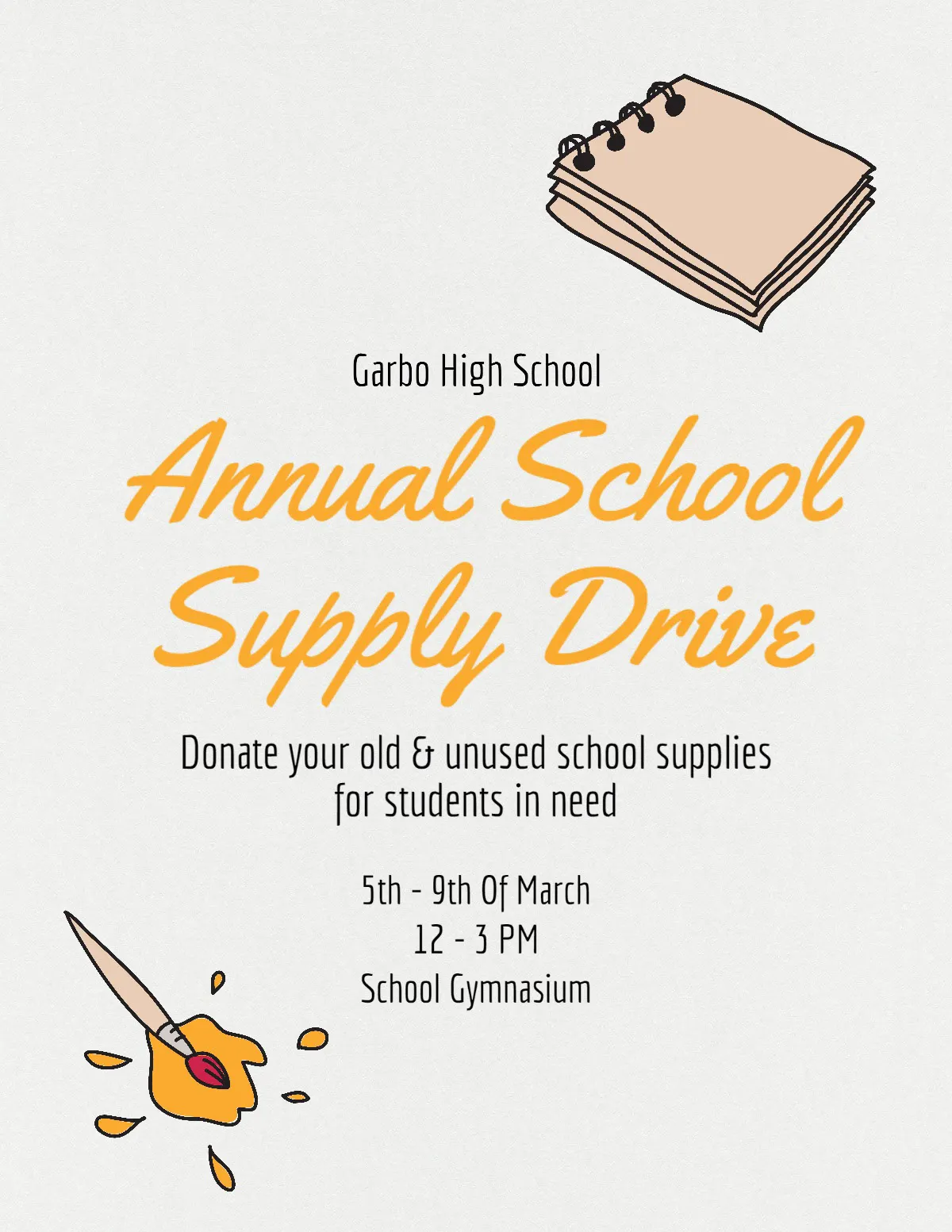 Yellow And White School Supplies Drive Flyer