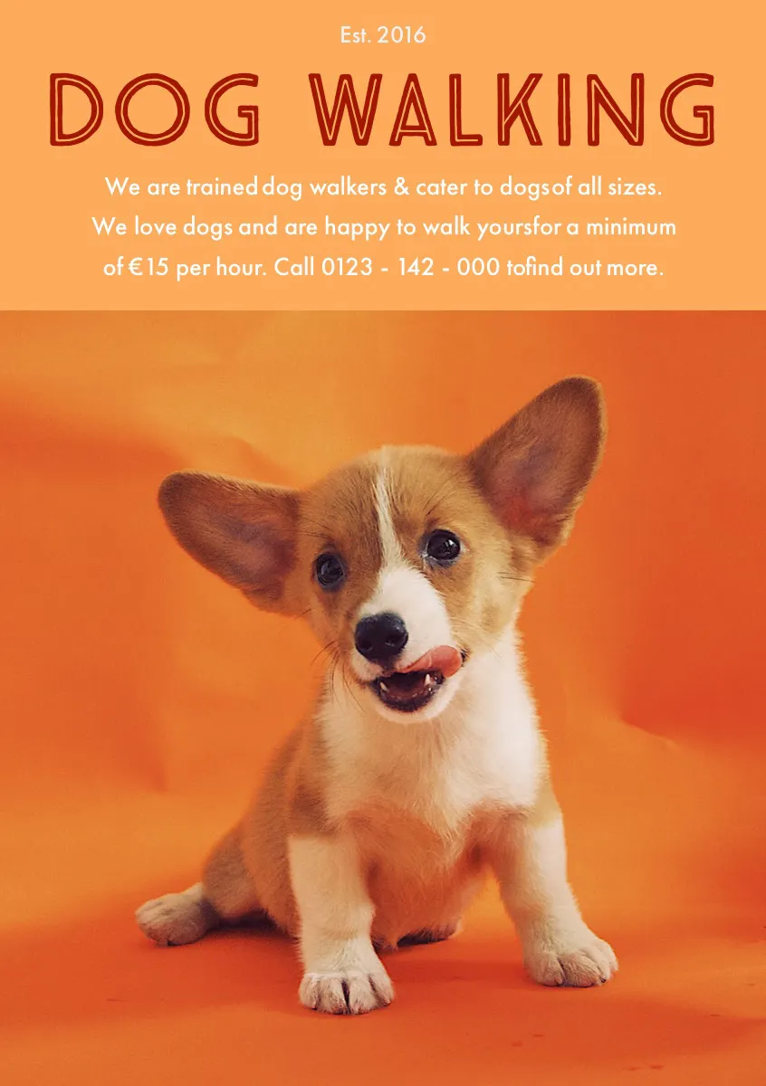Orange Dog Walking Service Flyer with Puppy