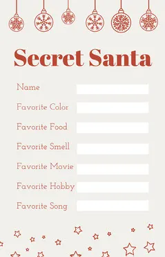 Red & Grey Secret Santa Questionnaire Poster Secret Santa