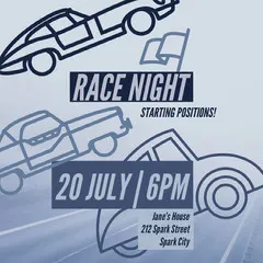 Blue and White Race Night Instagram Graphic Game Night Flyer