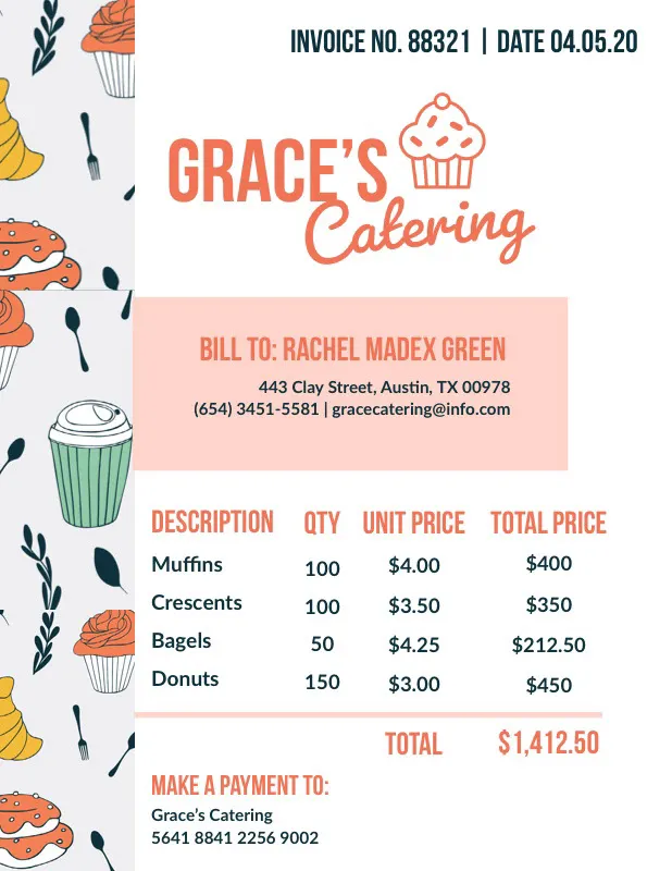 Illustrated Catering Service Invoice