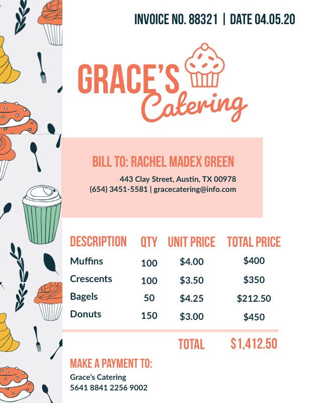 Illustrated Catering Service Invoice