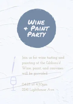 Blue Wine and Paint Party Invitation Card Wine Tasting Flyer