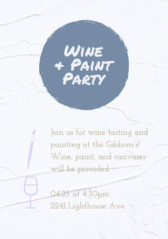 Blue Wine and Paint Party Invitation Card Wine Tasting Flyer