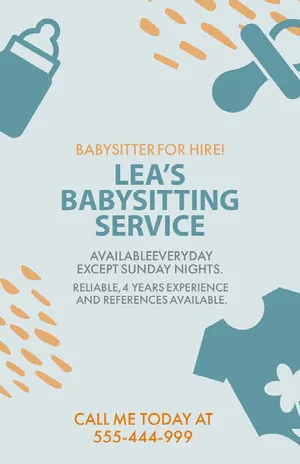 Blue and Yellow Babysitting Service Ad Poster Babysitting Flyer