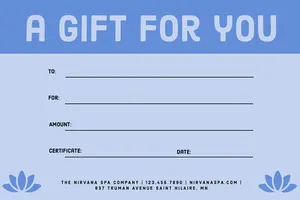 Blue Simple Massage Gift Certificate  Massage Gift Certificate