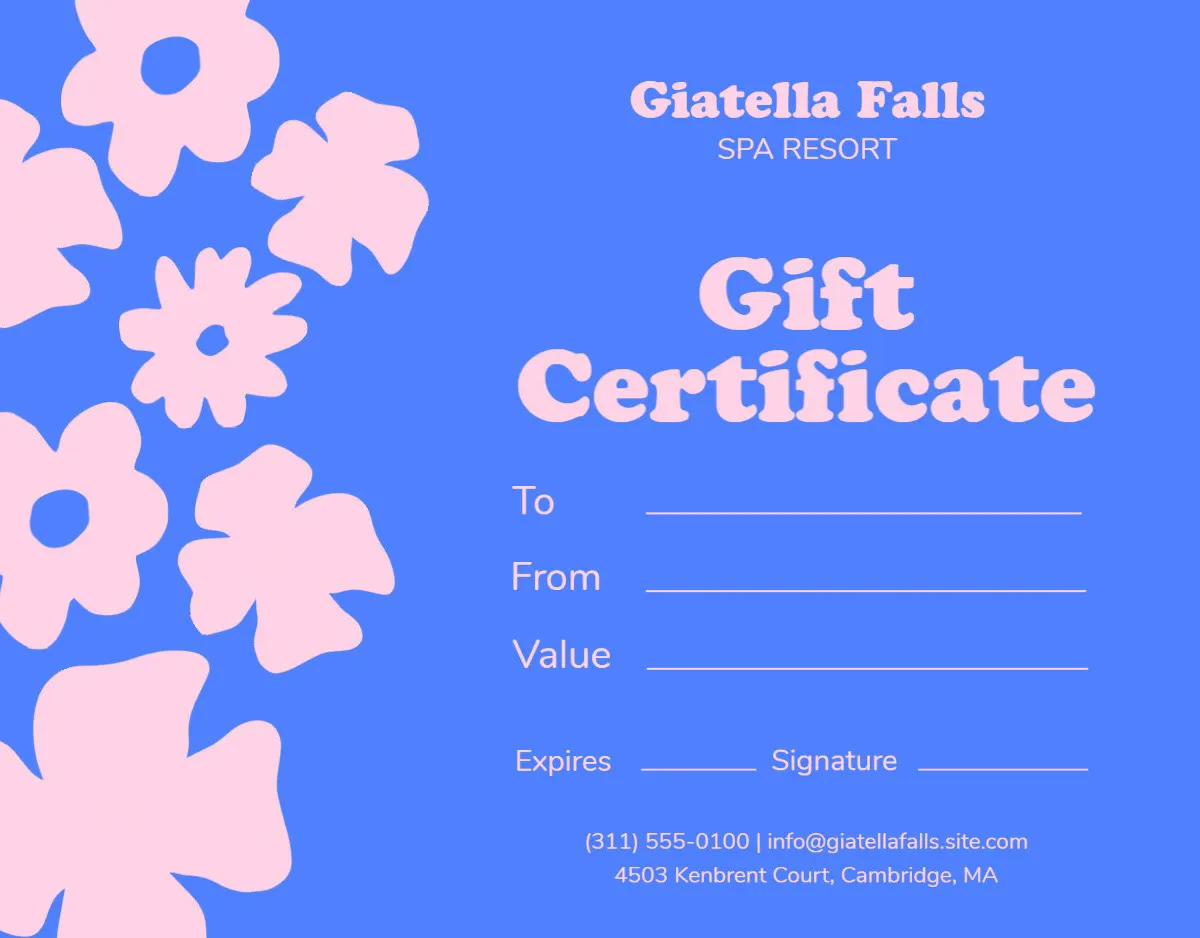 Pink & Blue Floral Spa Resort Gift Certificate