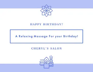 Violet and White Happy Birthday Card Massage Gift Certificate