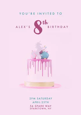 Pink and Blue Girl's Birthday Party Invitation Birthday Invitation (Girl)