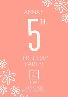 Pink, White Birthday Party Invitation Card Birthday Invitation (Girl)