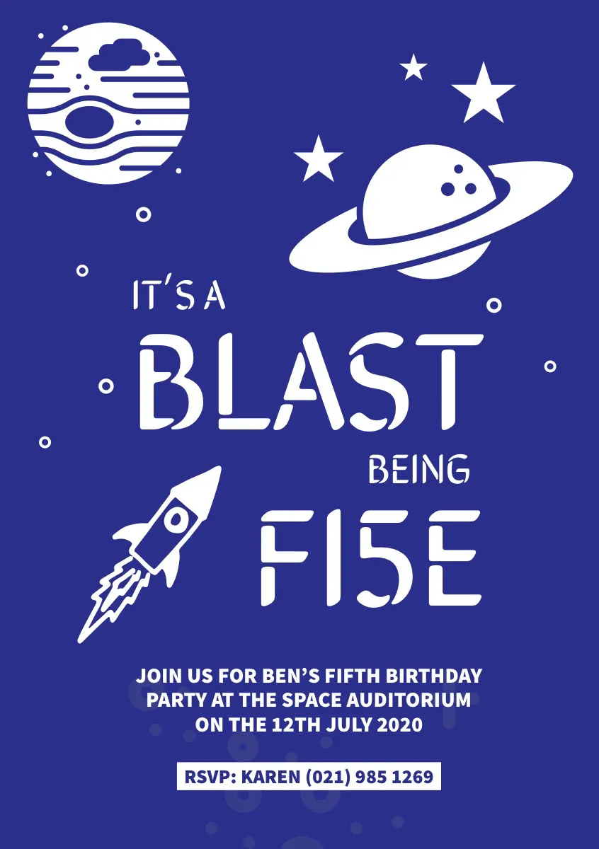 Blue Outer Space Style Boy's Birthday Party Invitation Card