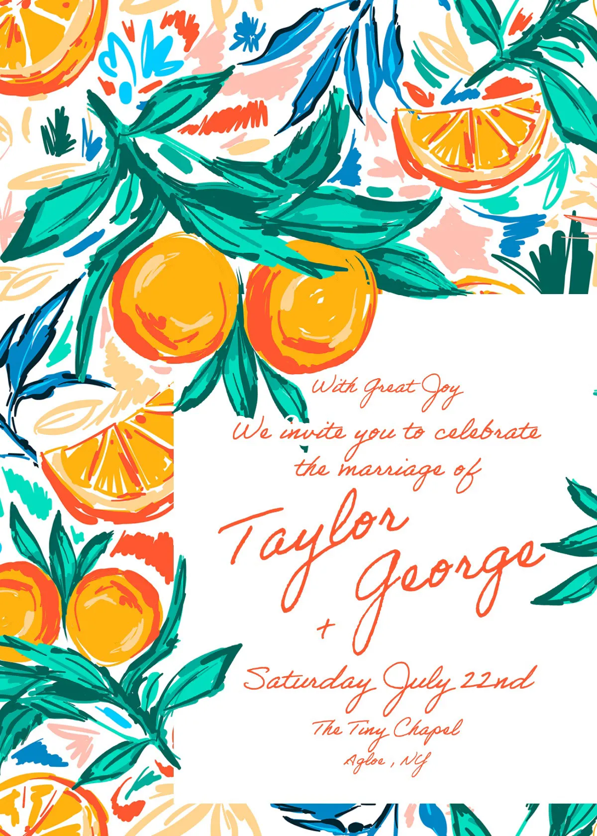 Orange Painted Wedding Invitation