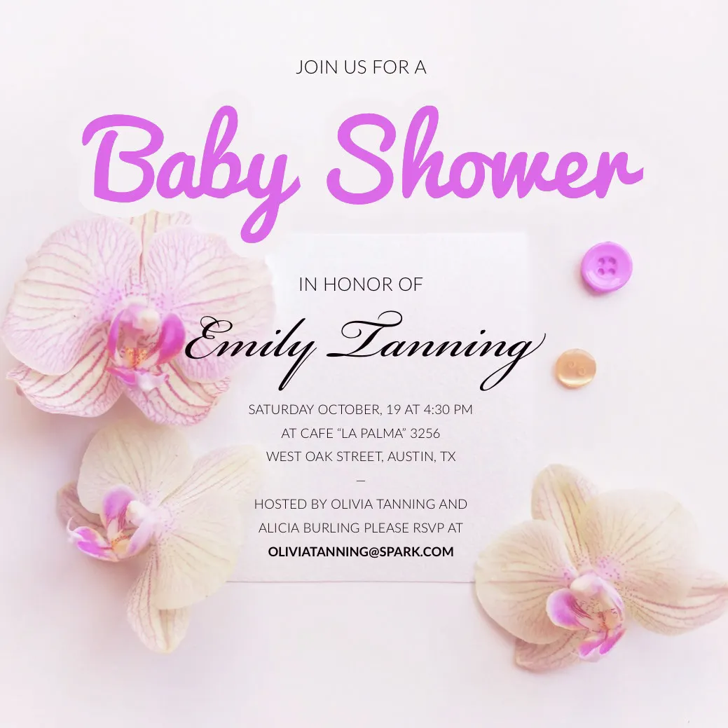 Pink Baby Shower Invitation with Flowers
