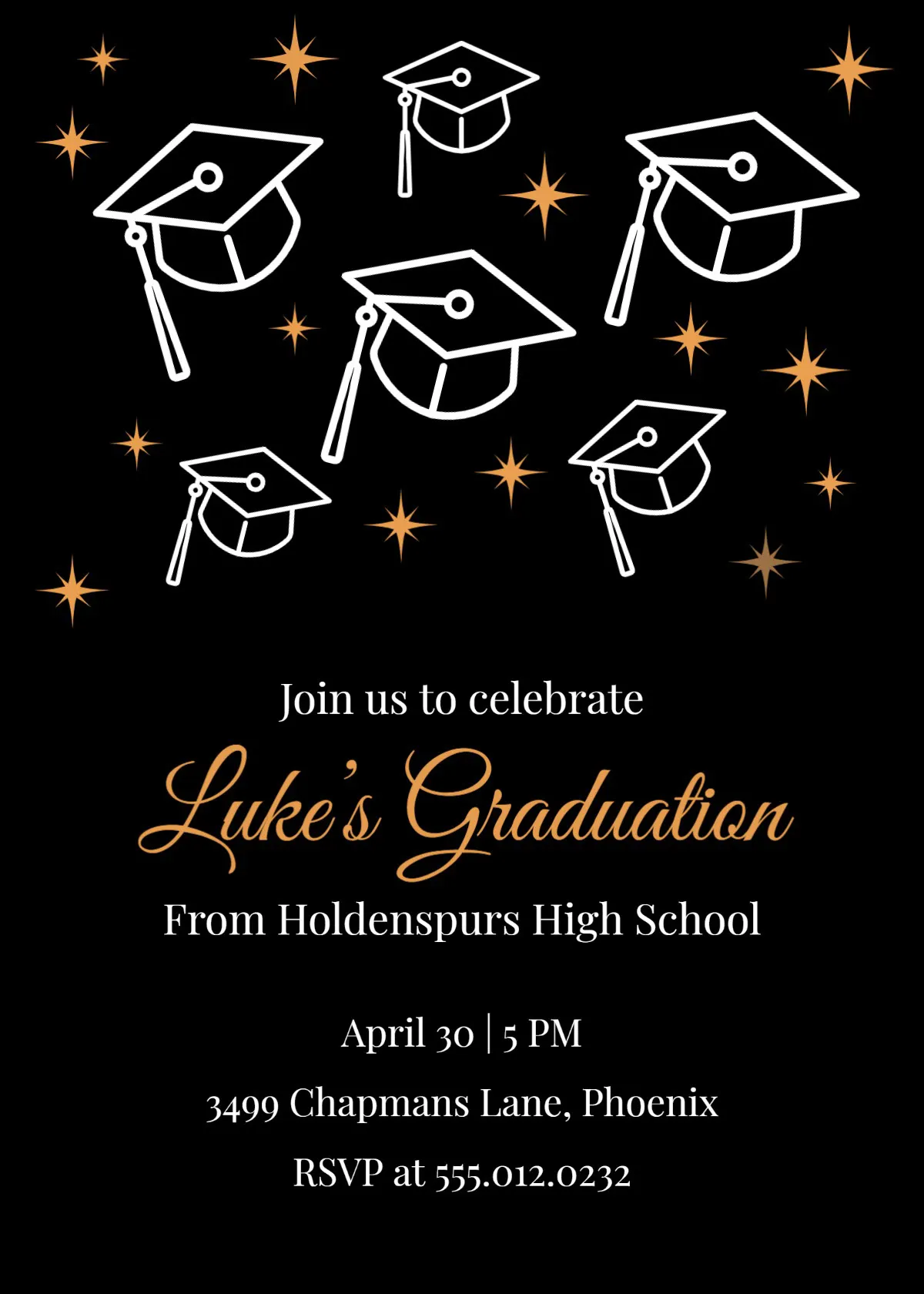 Black, White & Gold Graduation Invitation