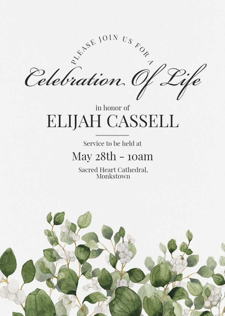 Watercolor Foliage Celebration Of Life Invitation Card