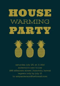 Gold and Black Housewarming Party Invitation Card with Pineapples Housewarming Invitation
