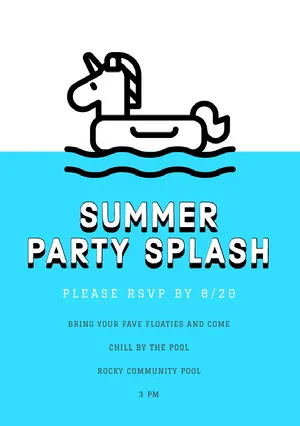 White and Blue Pool Party Invitation Pool Party Invitation