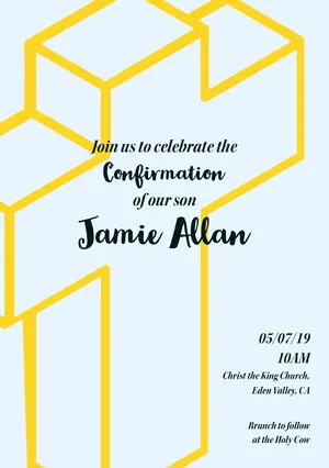Blue, Yellow and Black, Light Toned Confirmation Invitation Confirmation Invitation