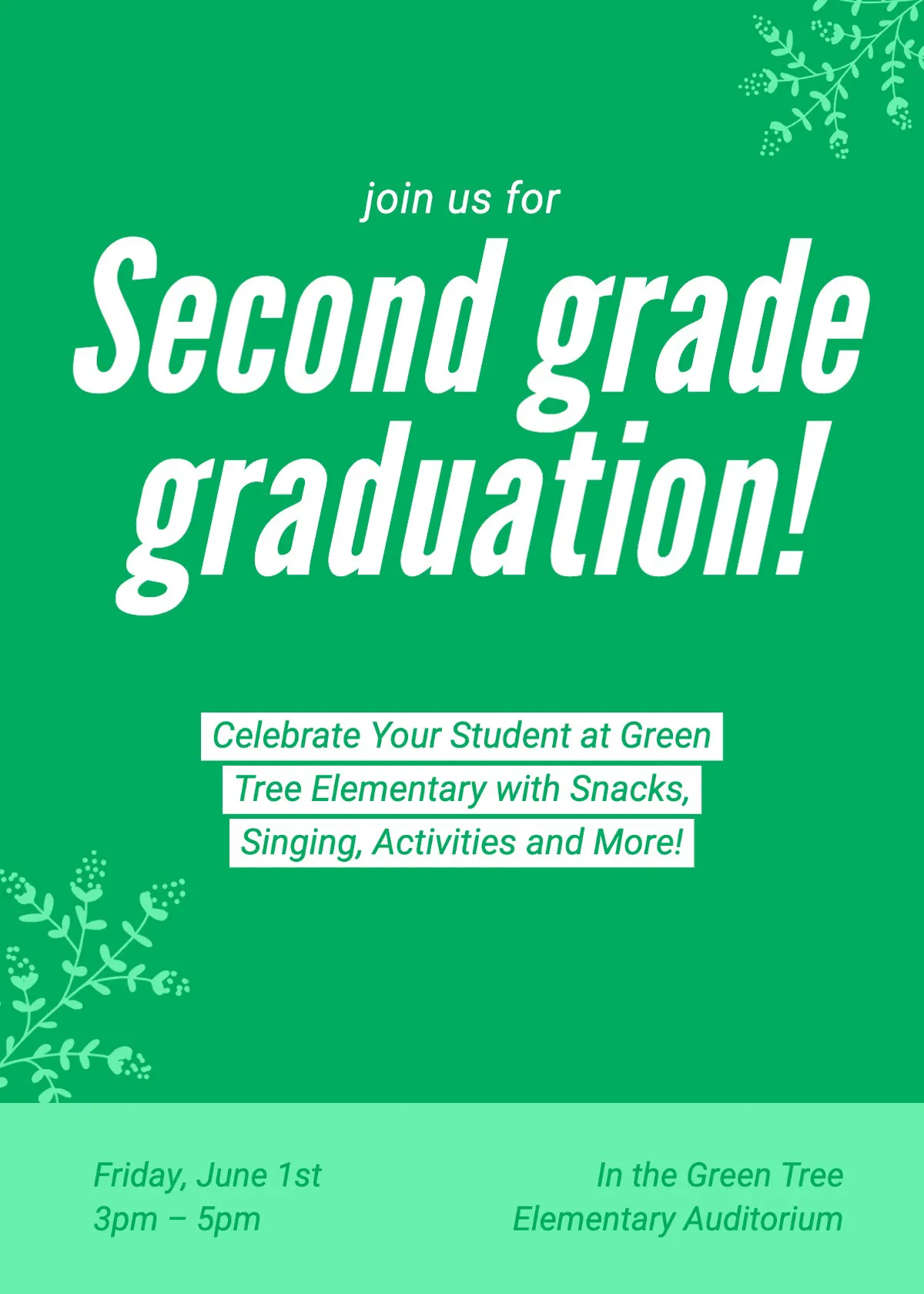 Green Primary K-2nd Graduation Invitation