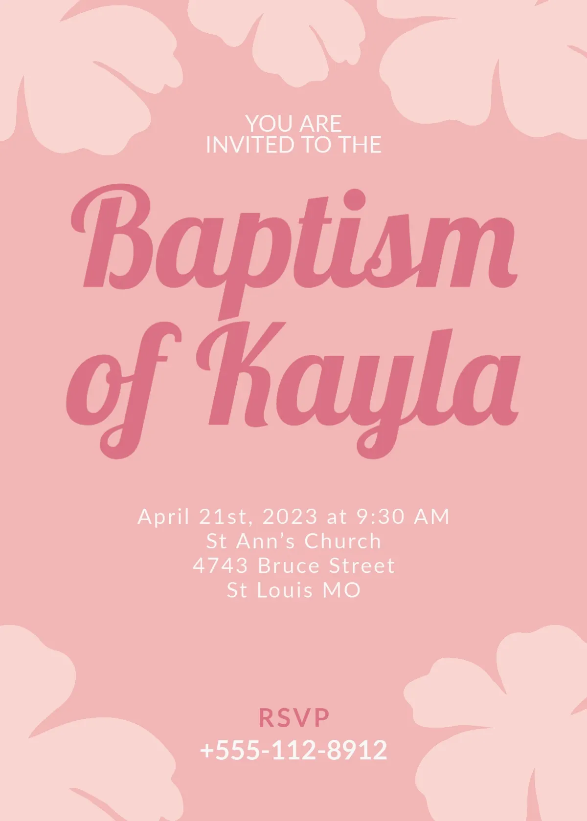 Baby Pink Baptism Invitation