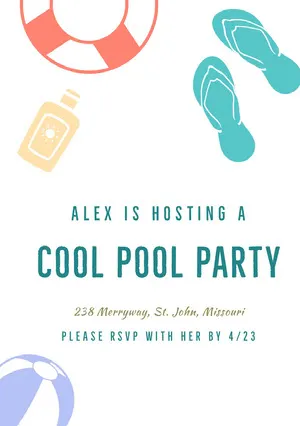 White and Blue Pool Party Invitation Pool Party Invitation