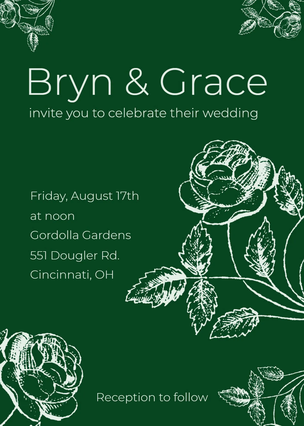 Green and cream rich earth wedding invite