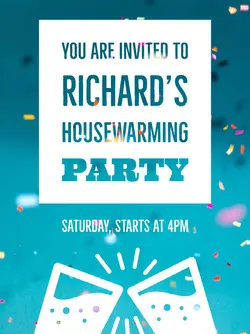Blue and White Housewarming Party Invitation Card with Confetti Housewarming Invitation
