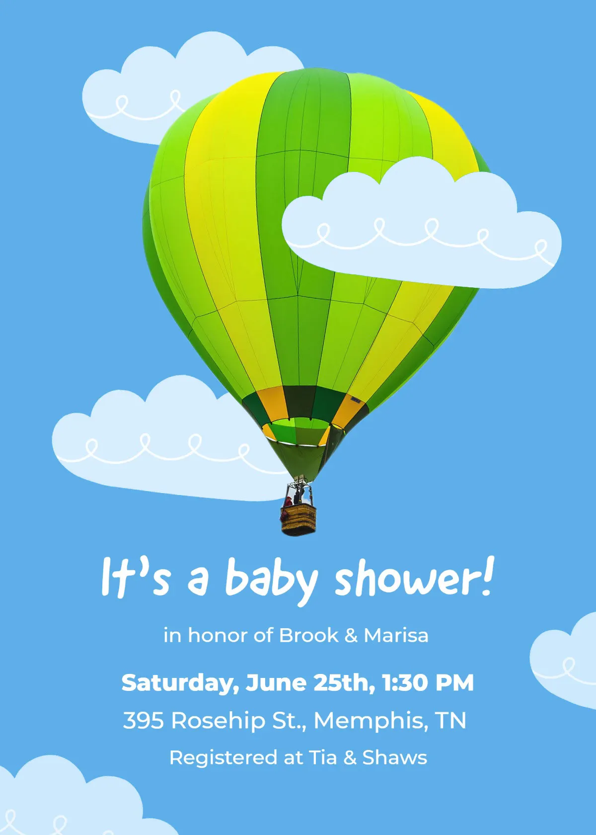 Blue Clouds Baby Shower Invitation