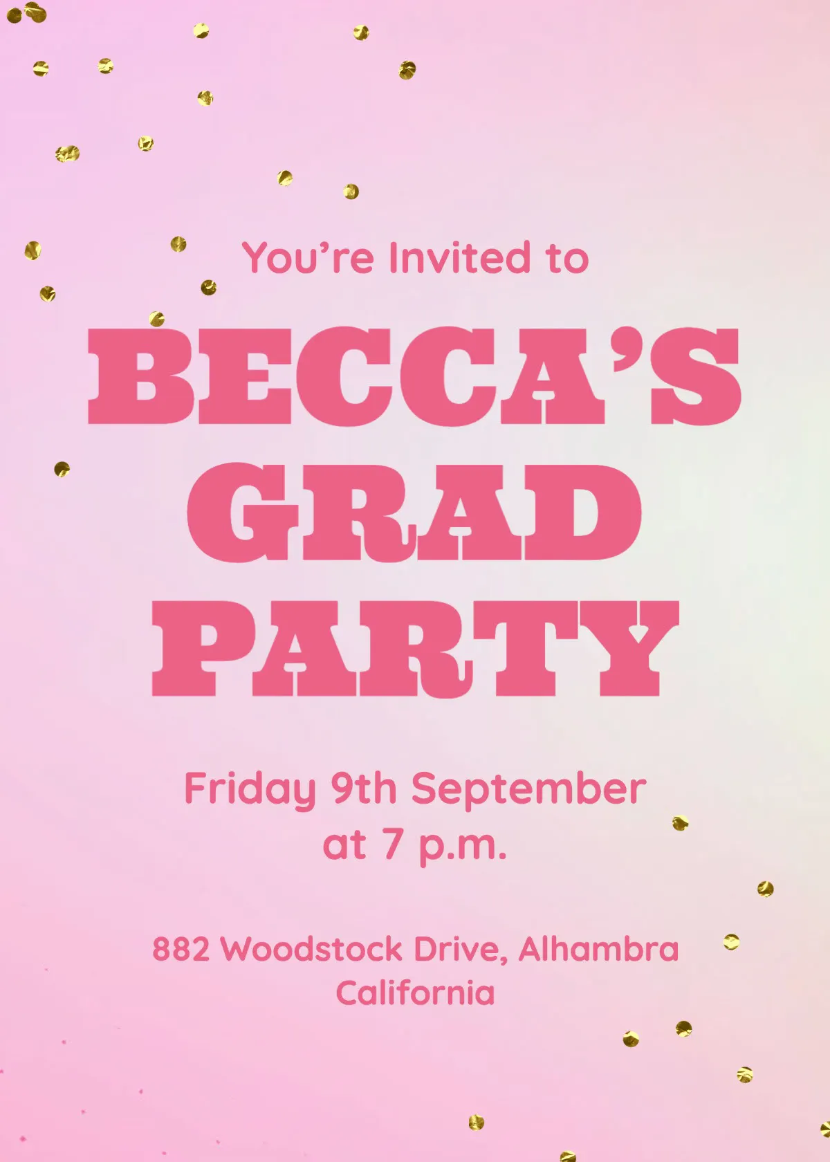 Pink Student Graduation Party Invitation