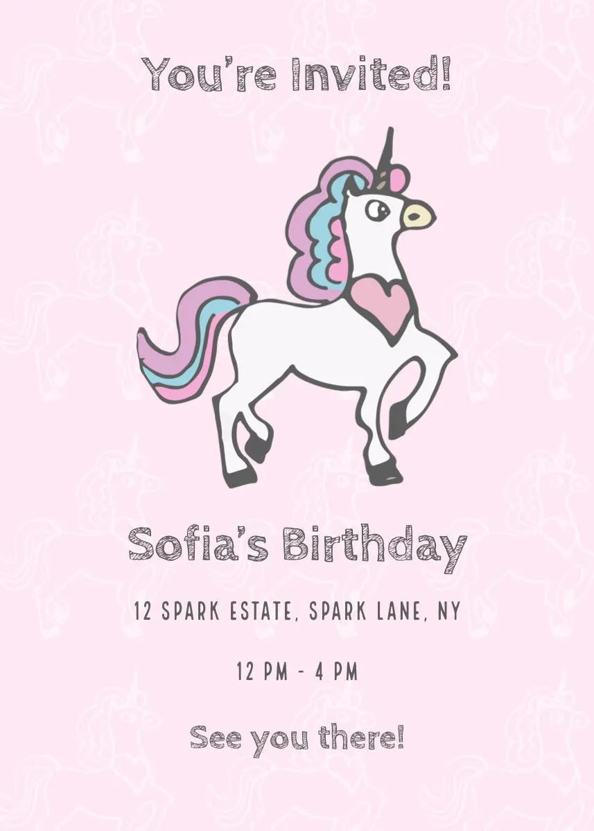 Pink Unicorn Birthday Invitation